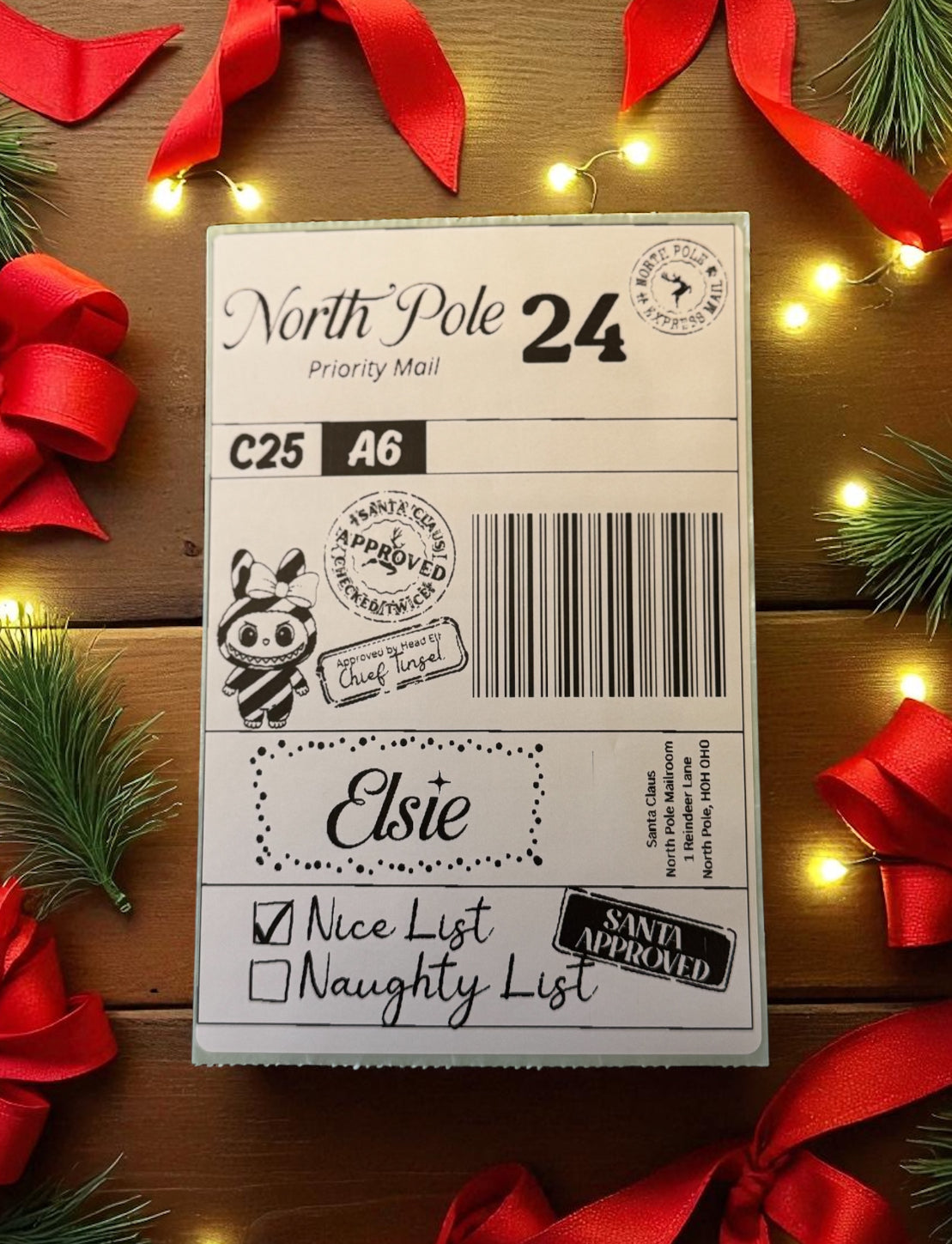 Personalised North Pole Christmas Shipping Labels - Pack of 15
