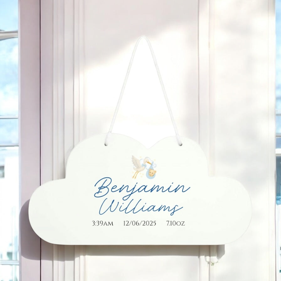 Personalised Wooden Cloud Birth Announcement Sign