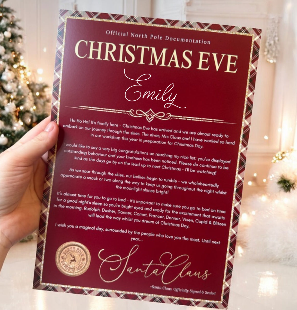 Tartan Christmas Eve Letter - Personalised - Printed