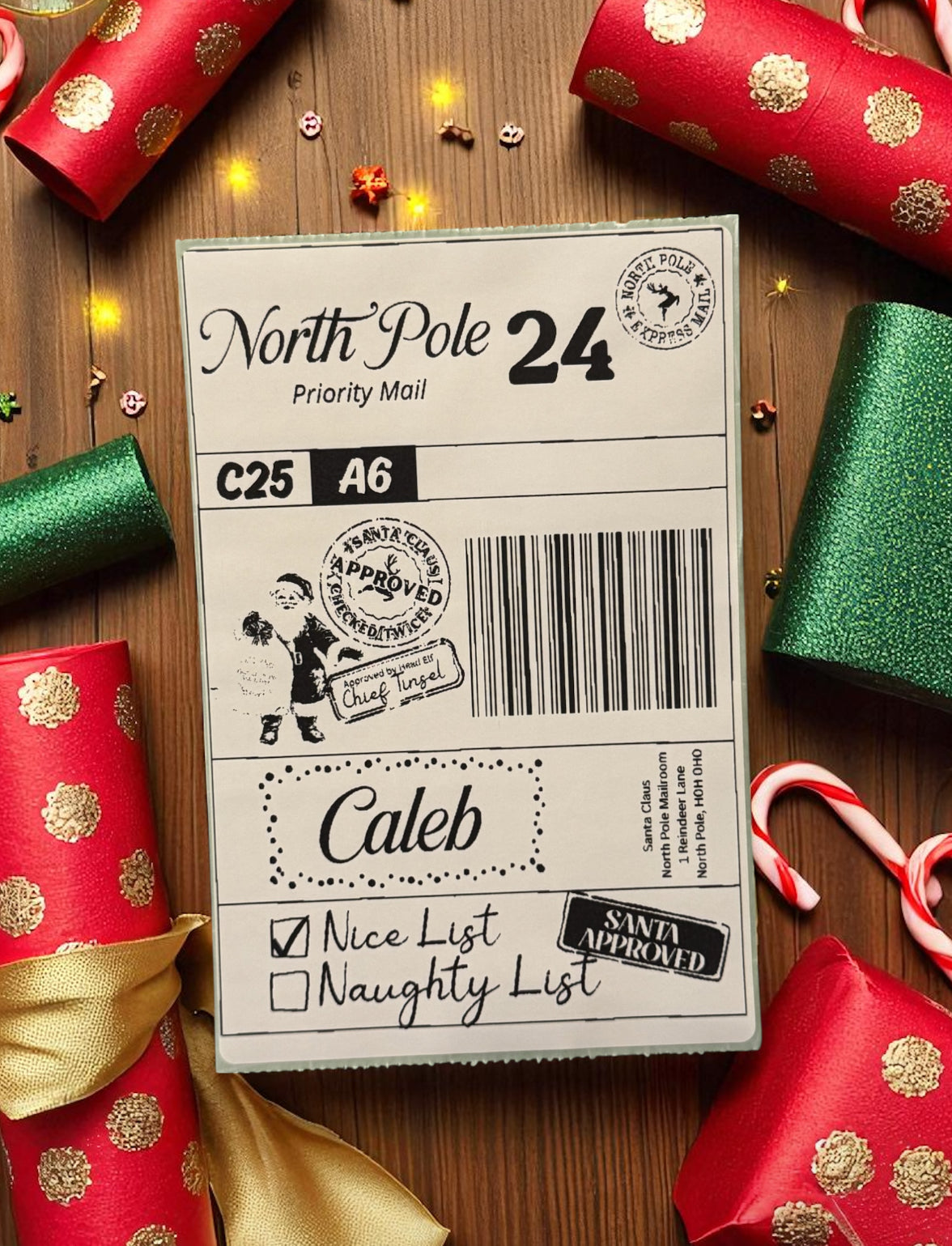 Personalised North Pole Christmas Shipping Labels - Pack of 15