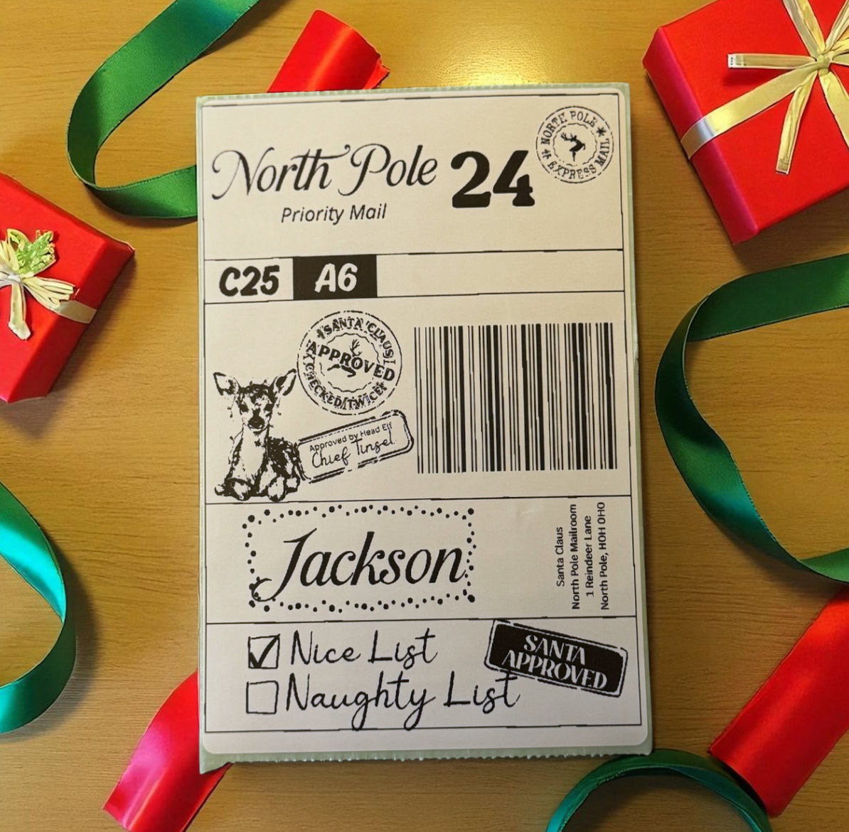 Personalised North Pole Christmas Shipping Labels - Pack of 15