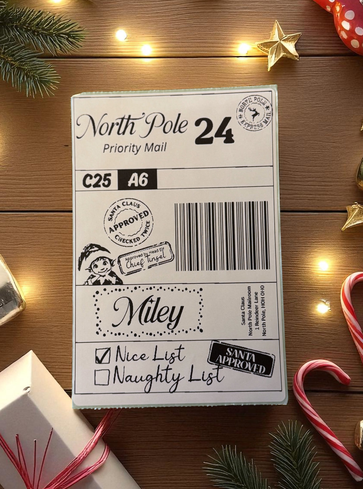 Personalised North Pole Christmas Shipping Labels - Pack of 15