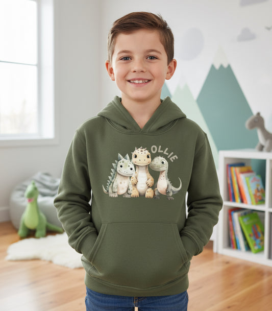 Personalised Kids Dinosaur Hoodie | Custom Name Children’s Jumper