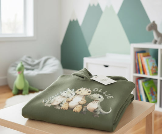 Personalised Kids Dinosaur Hoodie | Custom Name Children’s Jumper
