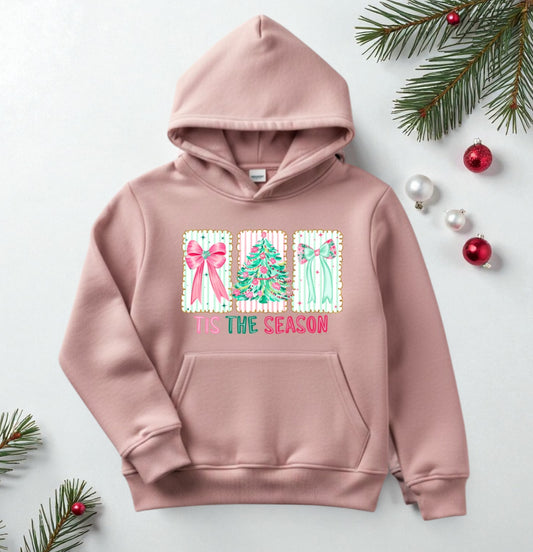 ‘Tis the Season’ Girls Hoodie – Dusty Rose Pink
