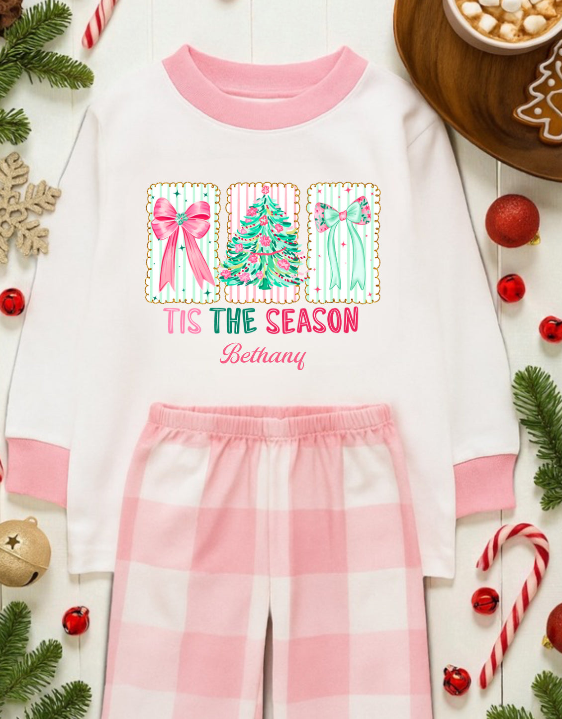 Preppy Personalised Christmas Pyjama Set – ‘Tis The Season’ Design
