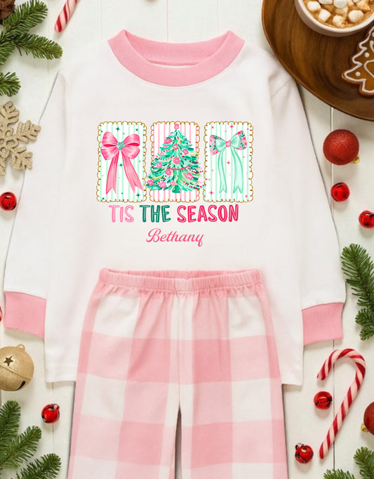 Preppy Personalised Christmas Pyjama Set – ‘Tis The Season’ Design