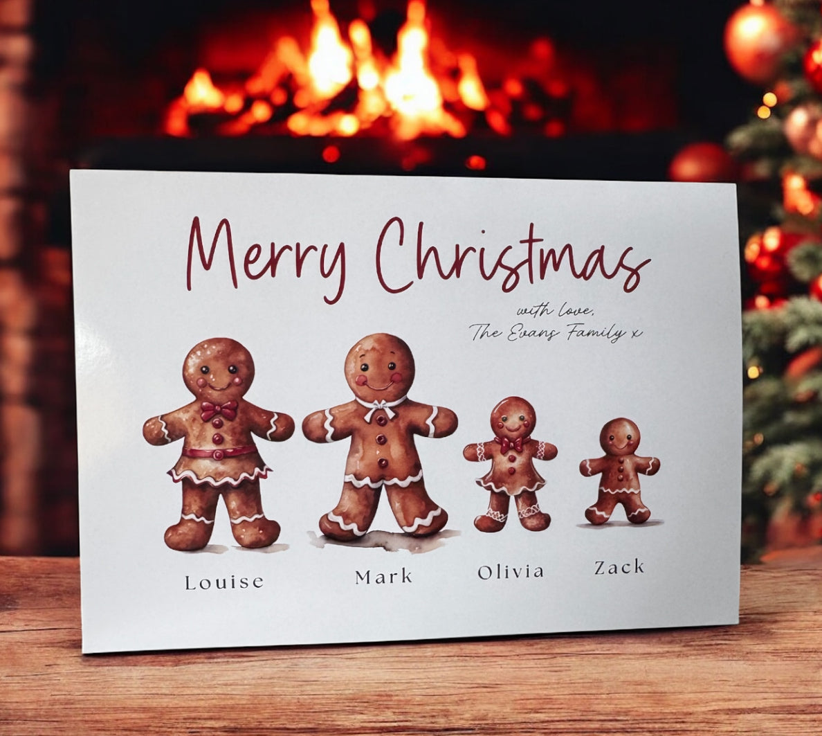 Personalised Gingerbread Family Card - 260gsm Pack of 4
