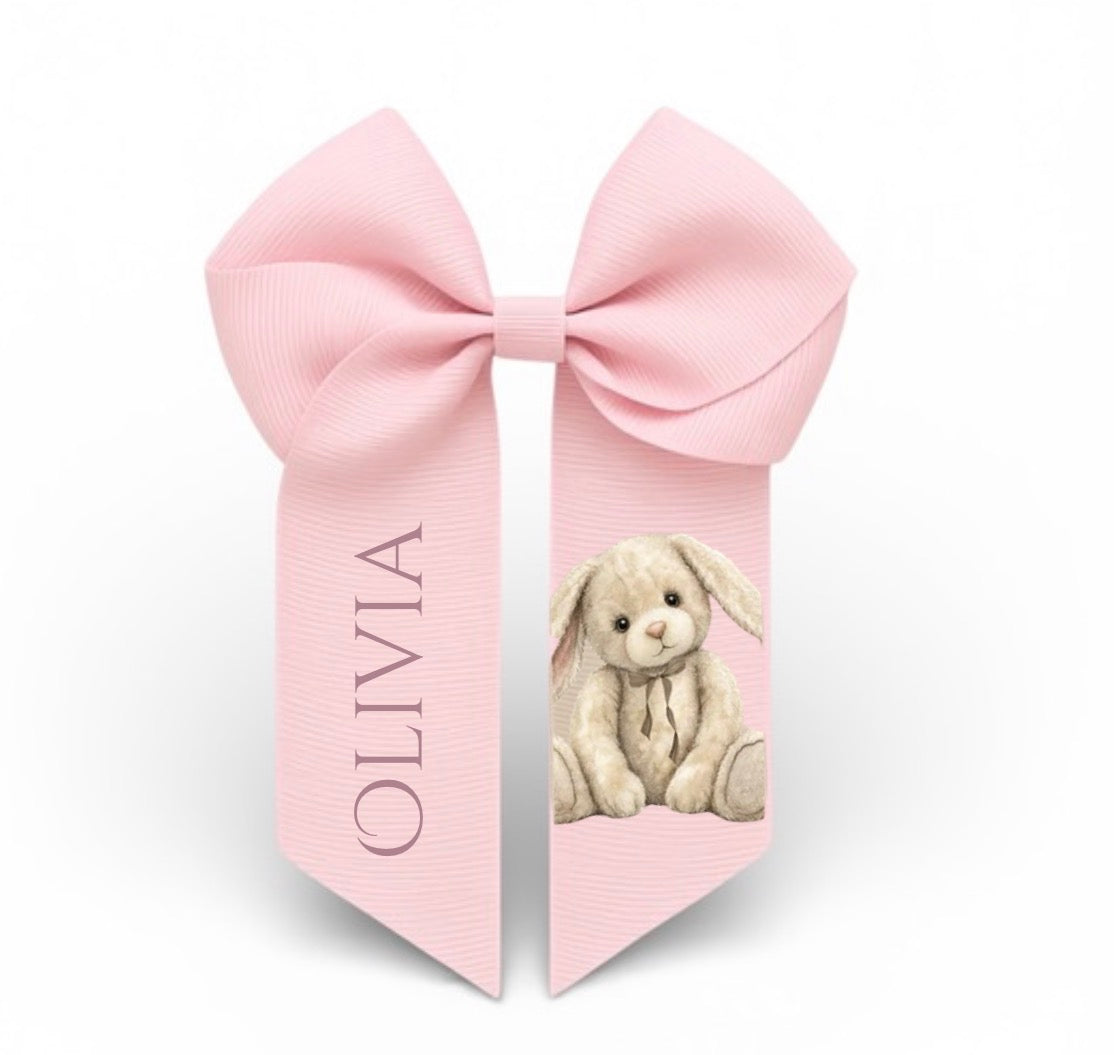 Personalised Easter Hair Bow - Neutral Bunny