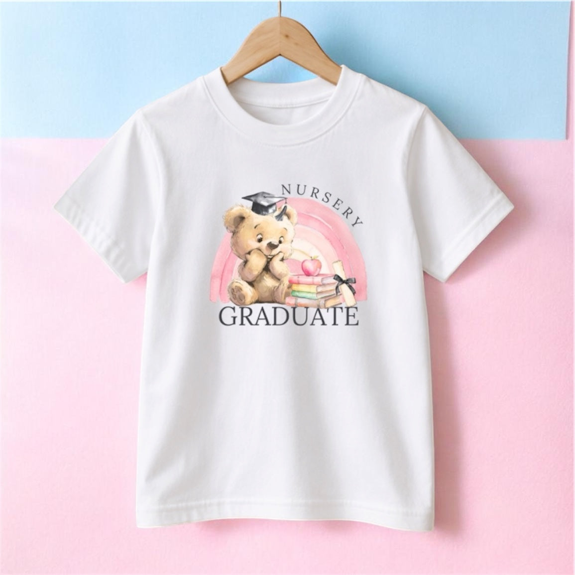Nursery Graduate Kids T-Shirt – Pink Rainbow