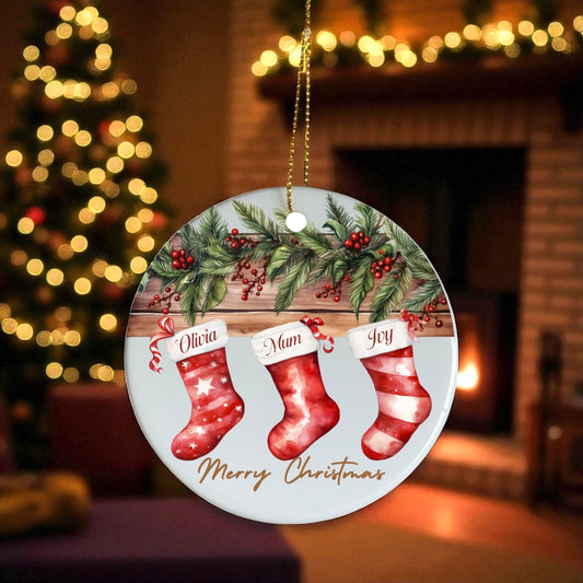 Family Stocking Ornament - Personalised Ceramic Ornament
