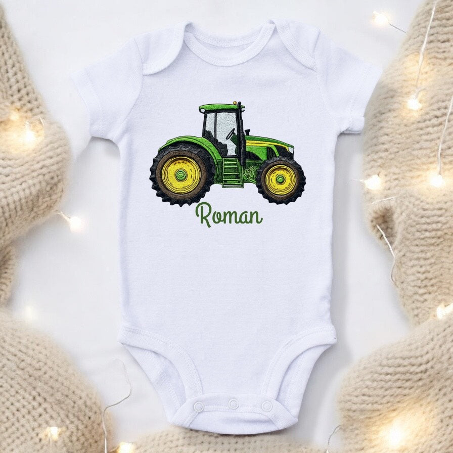 Embroidery Effect Tractor Personalised Baby Vest
