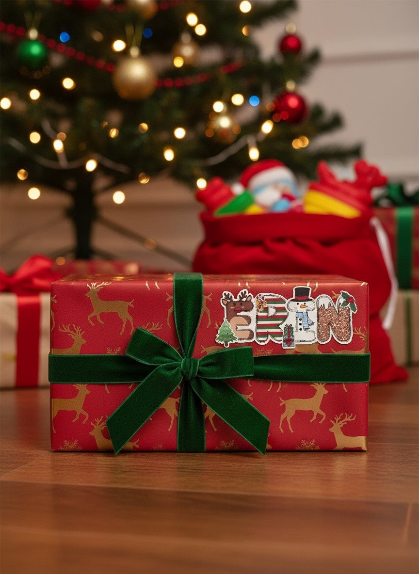 Personalised Christmas Gift Stickers – Custom Name Labels, 2 Sizes, 2 Sheets, Glossy Finish