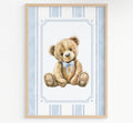 Blue Teddy Bear Nursery Wall Print | A3 Nursery Art Print