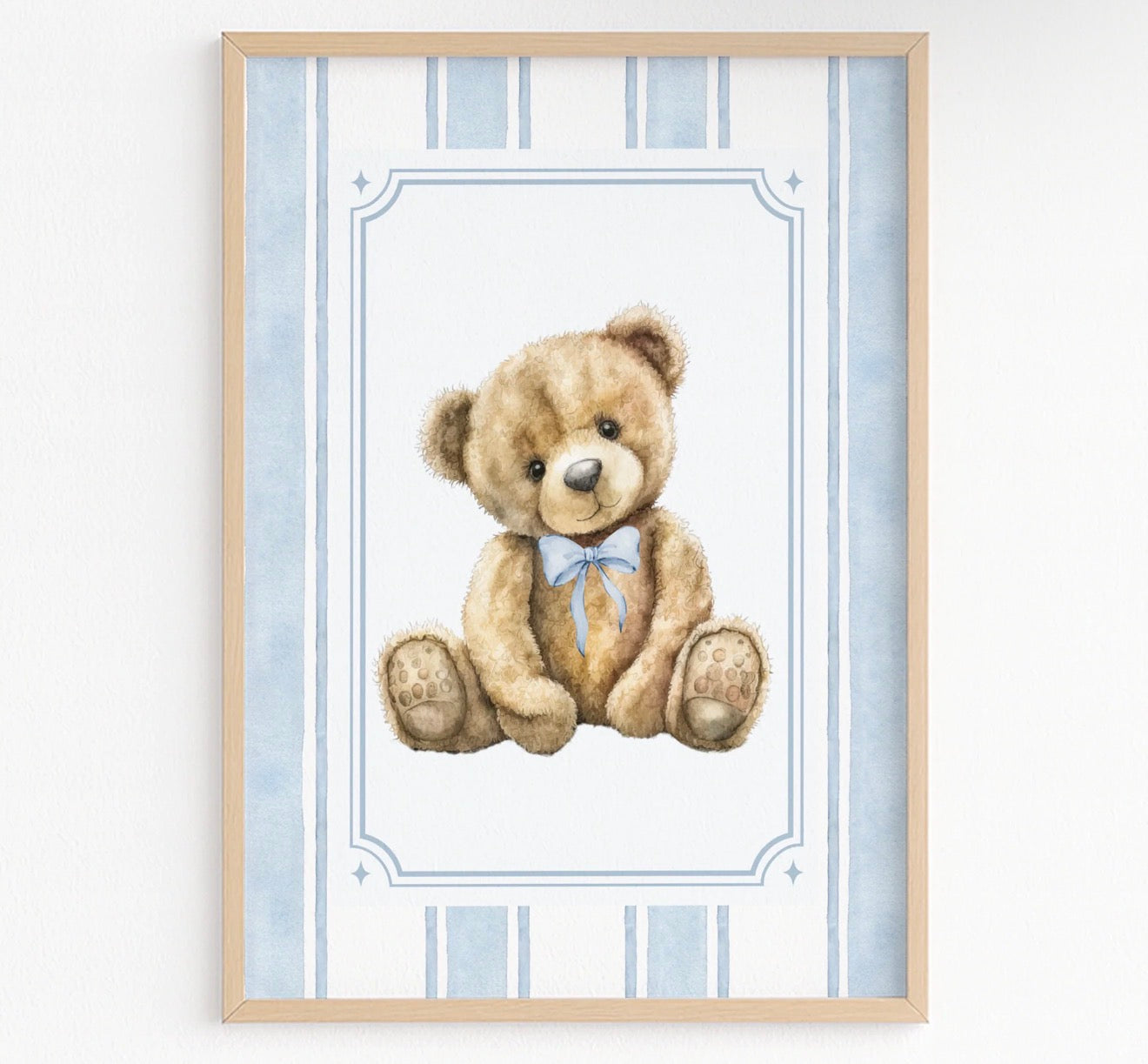 Blue Teddy Bear Nursery Wall Print | A3 Nursery Art Print