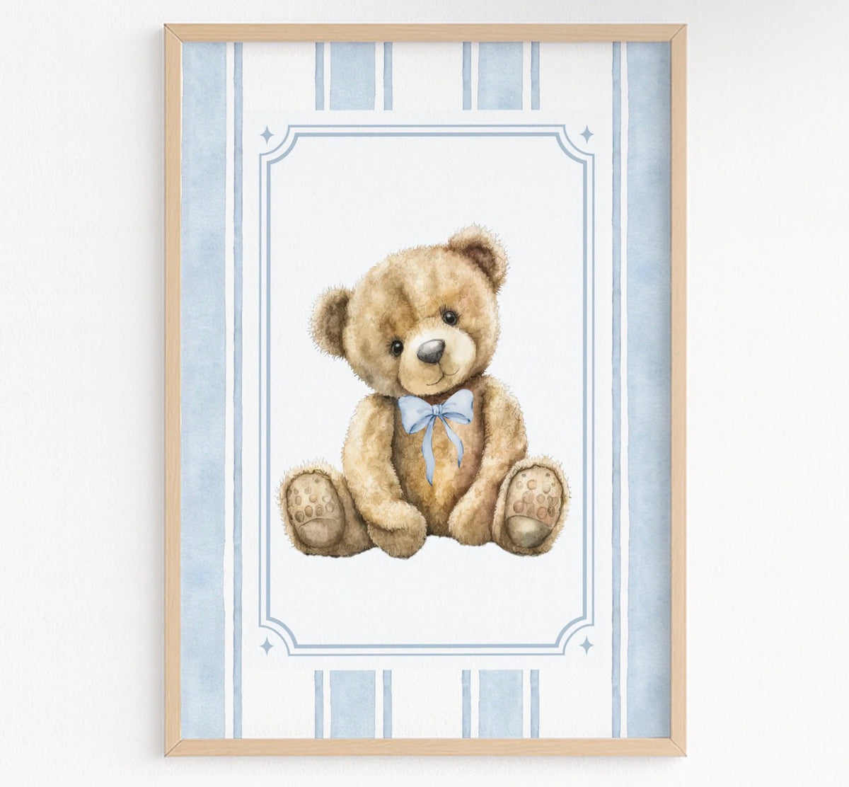Blue Teddy Bear Nursery Wall Print | A3 Nursery Art Print
