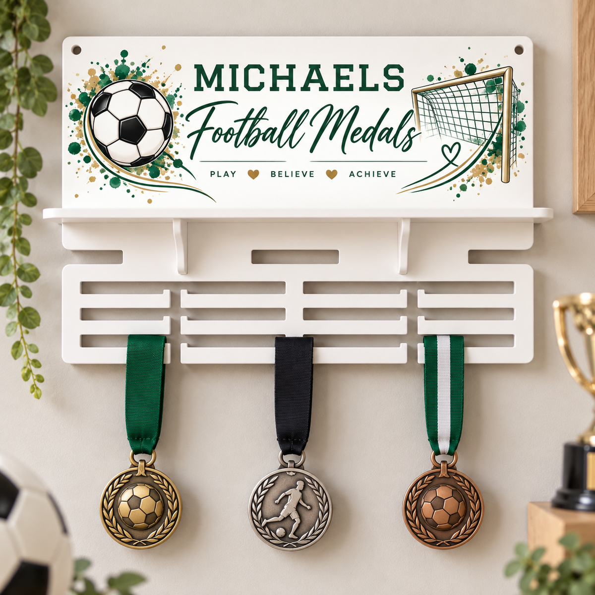 Personalised Sports Medal & Trophy Display Shelf
