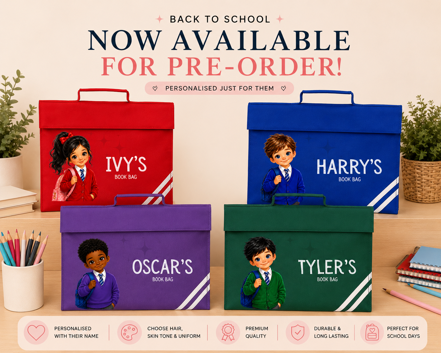 Personalised School Book Bag - Character Collection (PRE ORDERS)