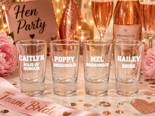 Personalised Hen Party Shot Glass | Bridesmaid Gift | Bride, Maid of Honour & Team Bride