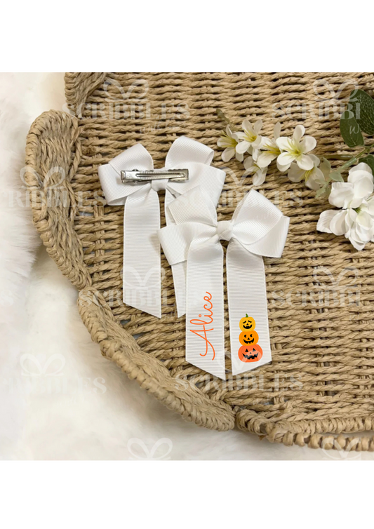 Personalised Pumpkin White 4" Kids Hair Bow