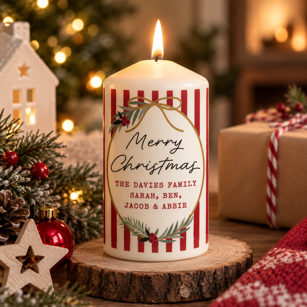 Personalised Candy Cane Stripe Christmas Candle
