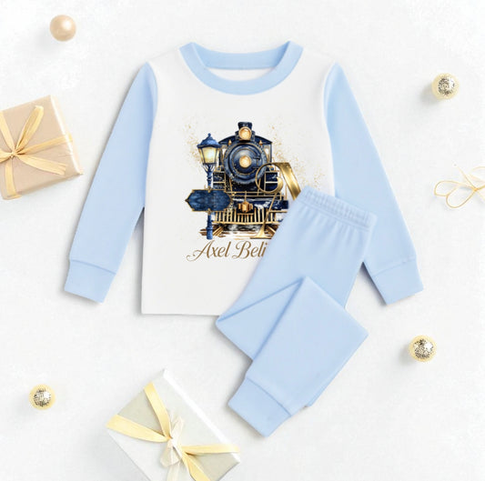 🎄 Personalised Polar Express Christmas Pyjamas 🚂✨ - Blue