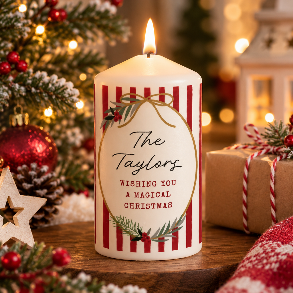 Personalised Candy Cane Stripe Christmas Candle