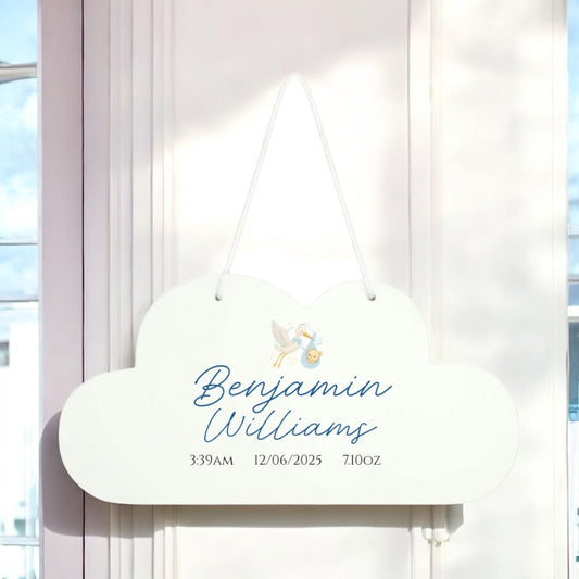Personalised Wooden Cloud Birth Announcement Sign