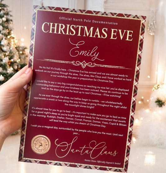 Tartan Christmas Eve Letter - Personalised - Printed