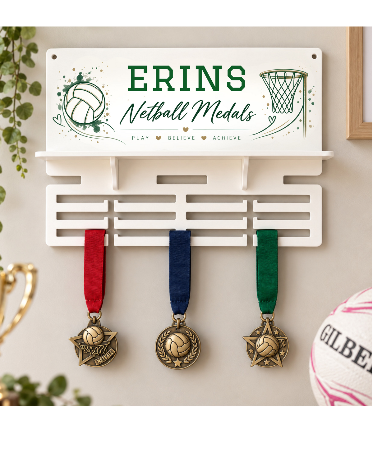 Personalised Sports Medal & Trophy Display Shelf