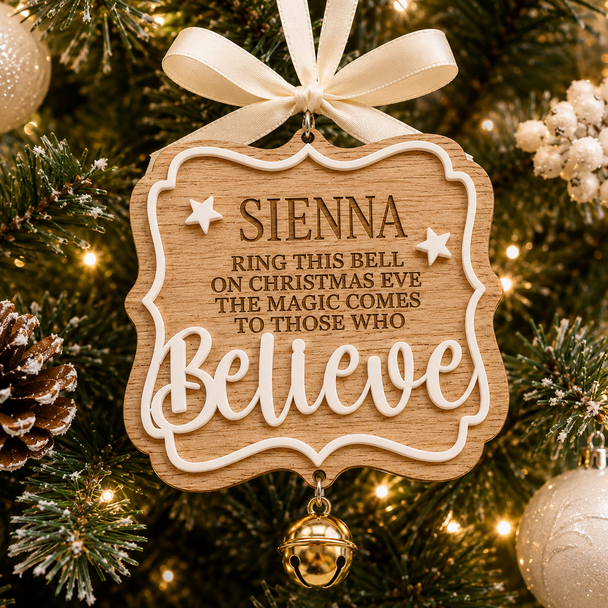 Personalised Christmas Eve Believe Bell Decoration