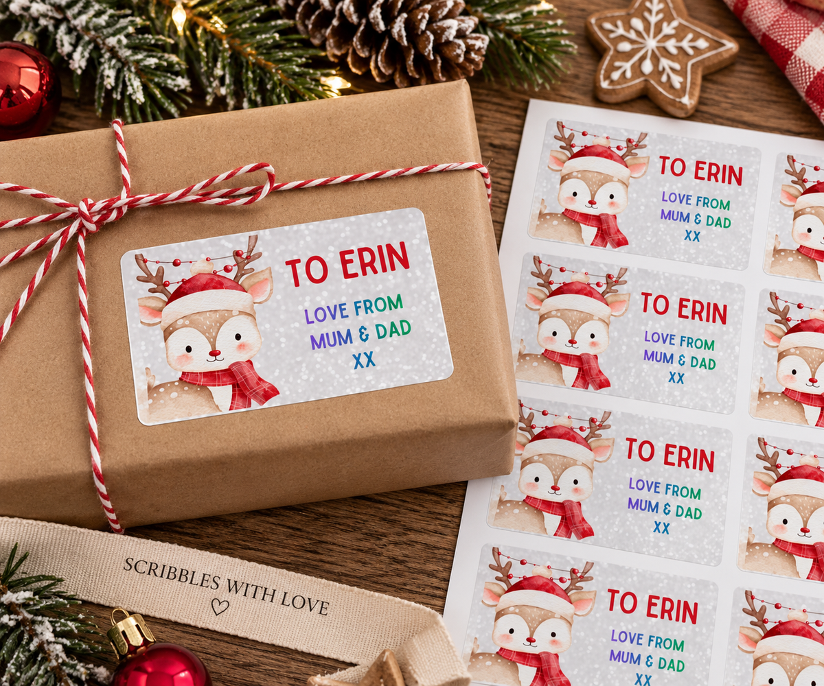 Personalised Christmas Reindeer Gift Stickers