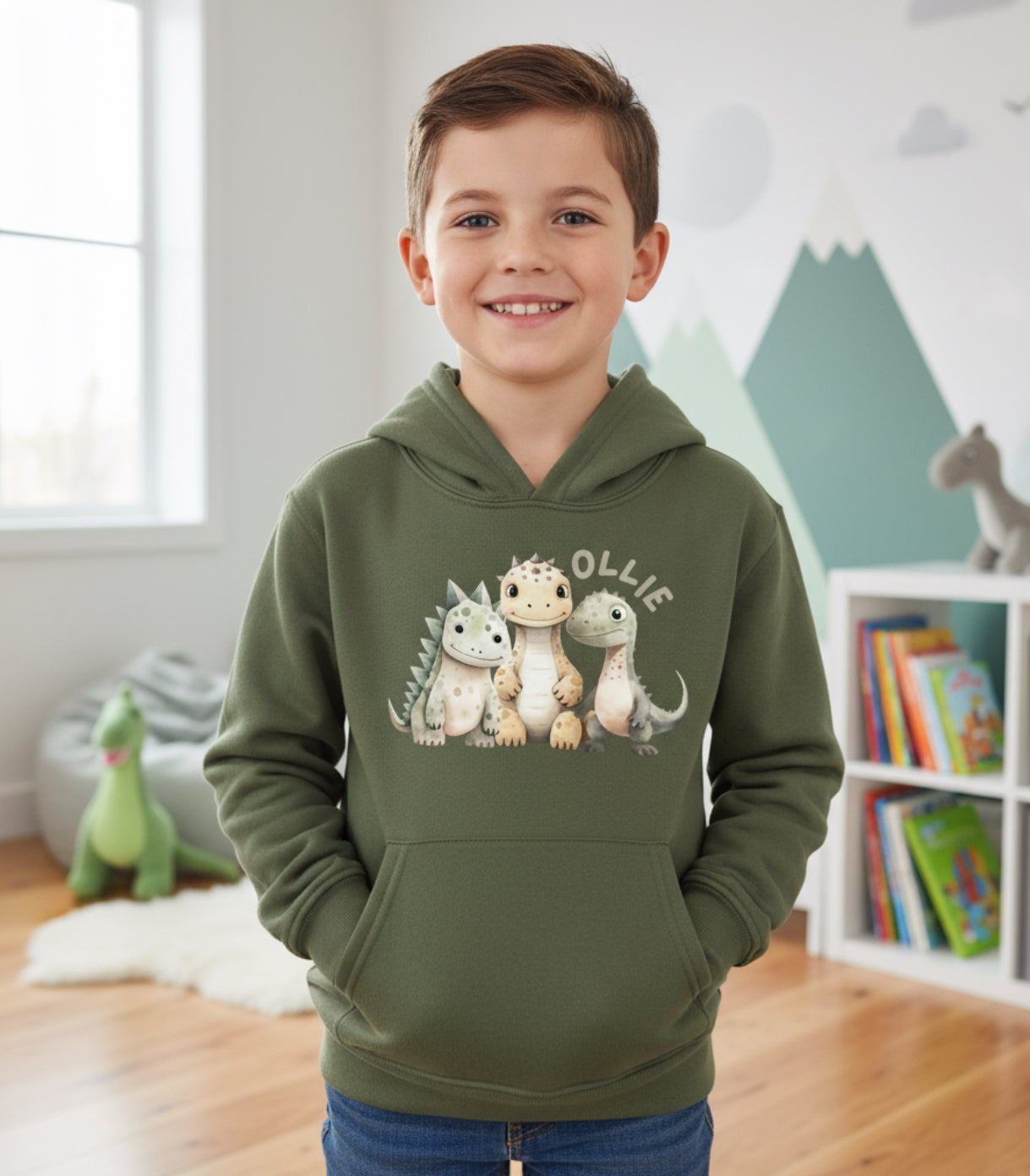 Personalised Kids Dinosaur Hoodie | Custom Name Children’s Jumper