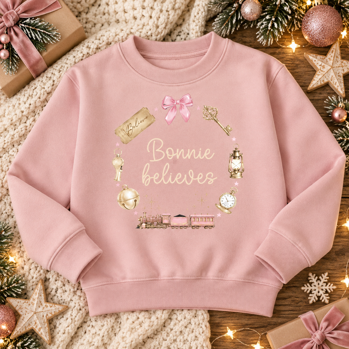 Personalised Pink Christmas Believes Sweatshirt – Kids