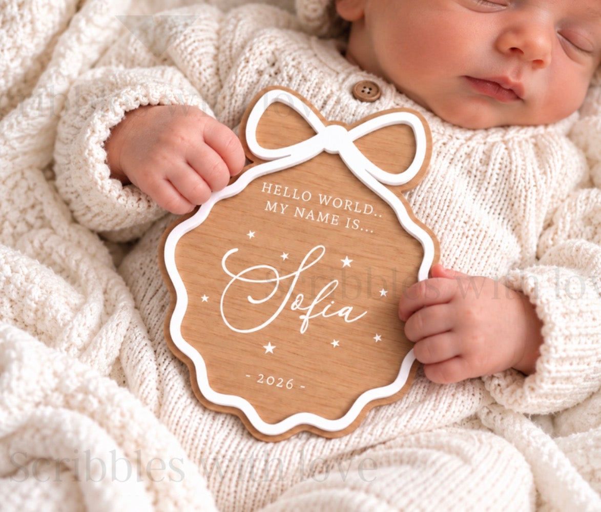 Personalised Hello World Baby Announcement Plaque