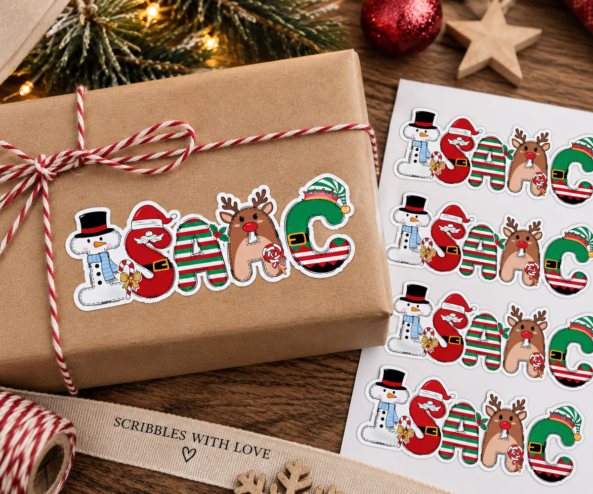 Personalised Christmas Character Name Stickers