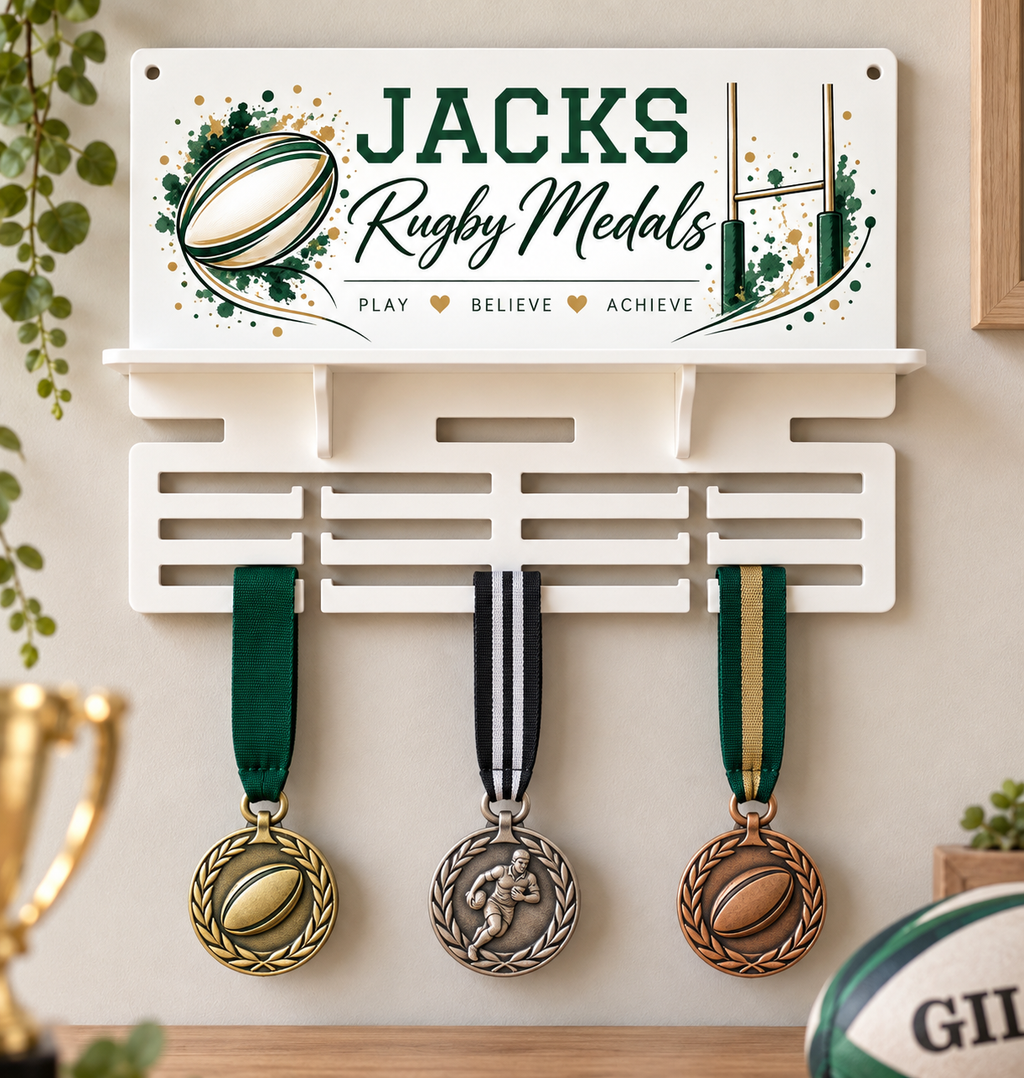 Personalised Sports Medal & Trophy Display Shelf