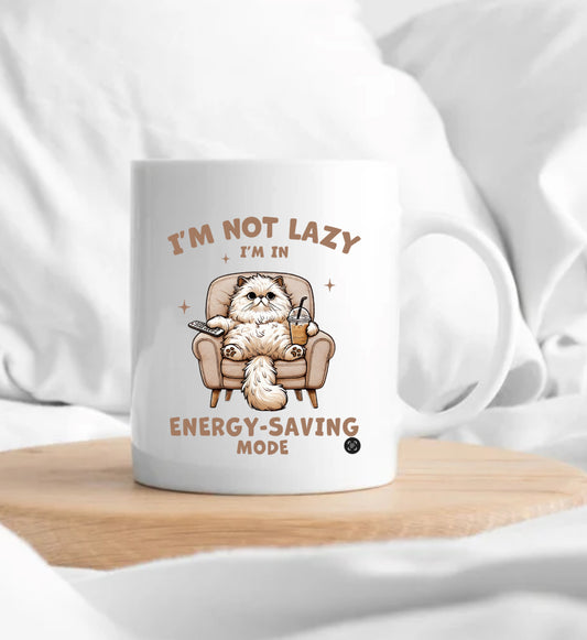 Funny Cat Mug – Energy-Saving Mode – 11oz Ceramic Coffee Cup for Cat Lovers