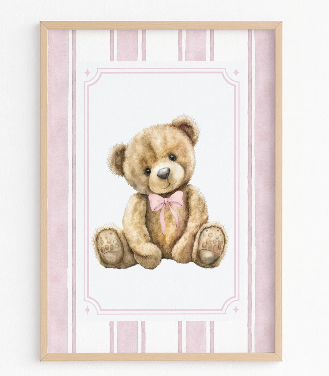 Pink Teddy Bear Nursery Wall Print | A3 Nursery Art Print