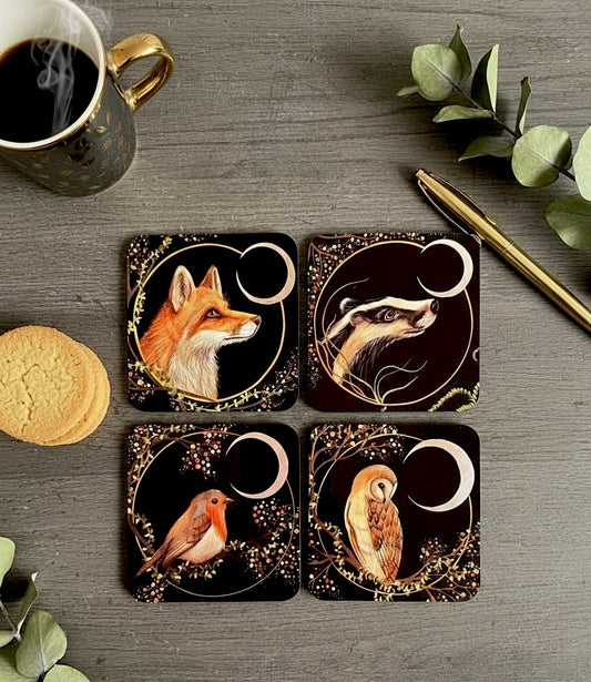 The Woodland Quartet - Set of 4 Cork Back Coasters