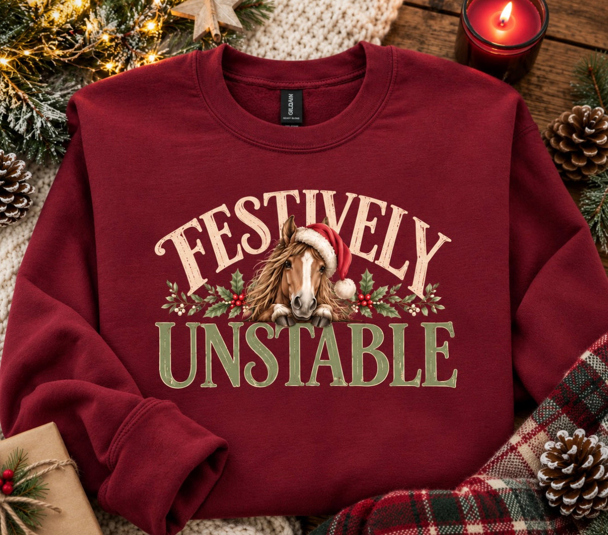 Festively Unstable – Equestrian Christmas Sweatshirt