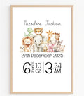 Personalised Safari Animal Birth Statistics Print | A3 Baby Keepsake Wall Art