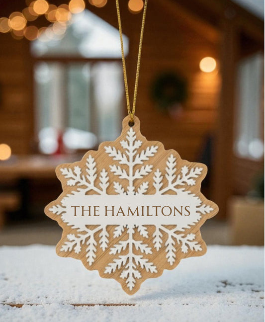 Bamboo & Acrylic Personalised Snowflake Ornament