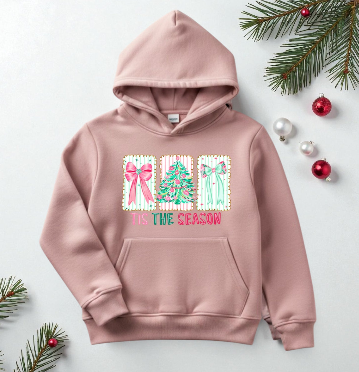 ‘Tis the Season’ Girls Hoodie – Dusty Rose Pink