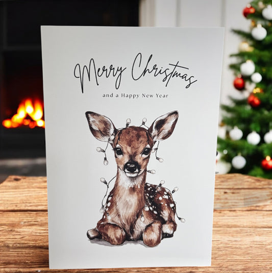 Whimsical Deer Christmas Card - 260gsm gloss - Pack of 4
