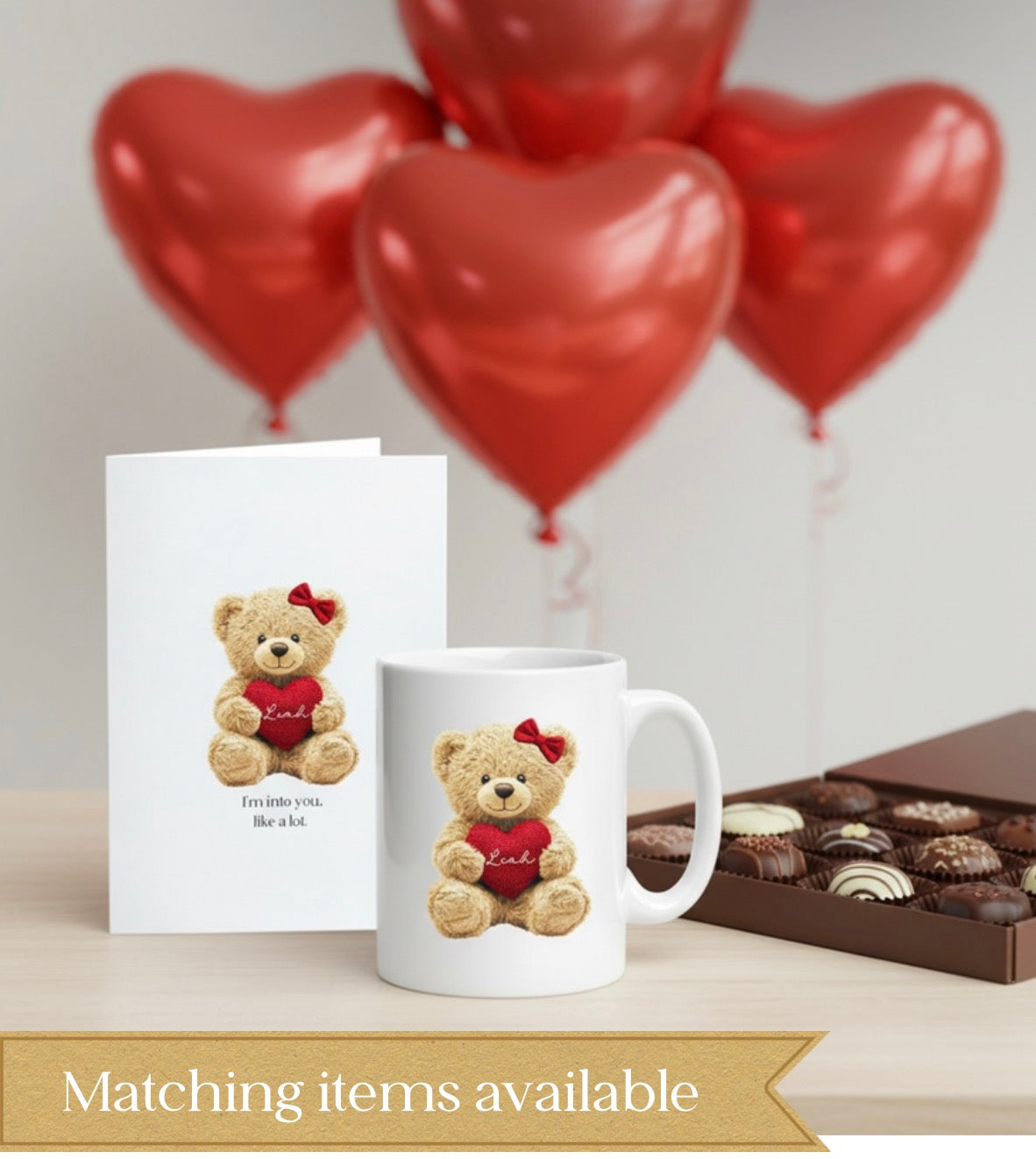 Personalised Teddy Bear Valentine’s Card – A5 Gloss Romantic Card