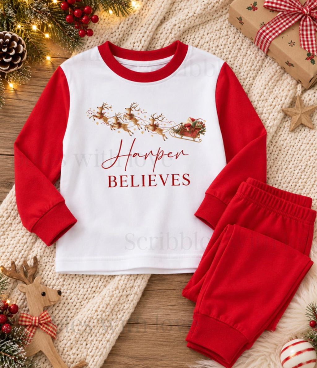Personalised Santa Believes Christmas Pyjamas