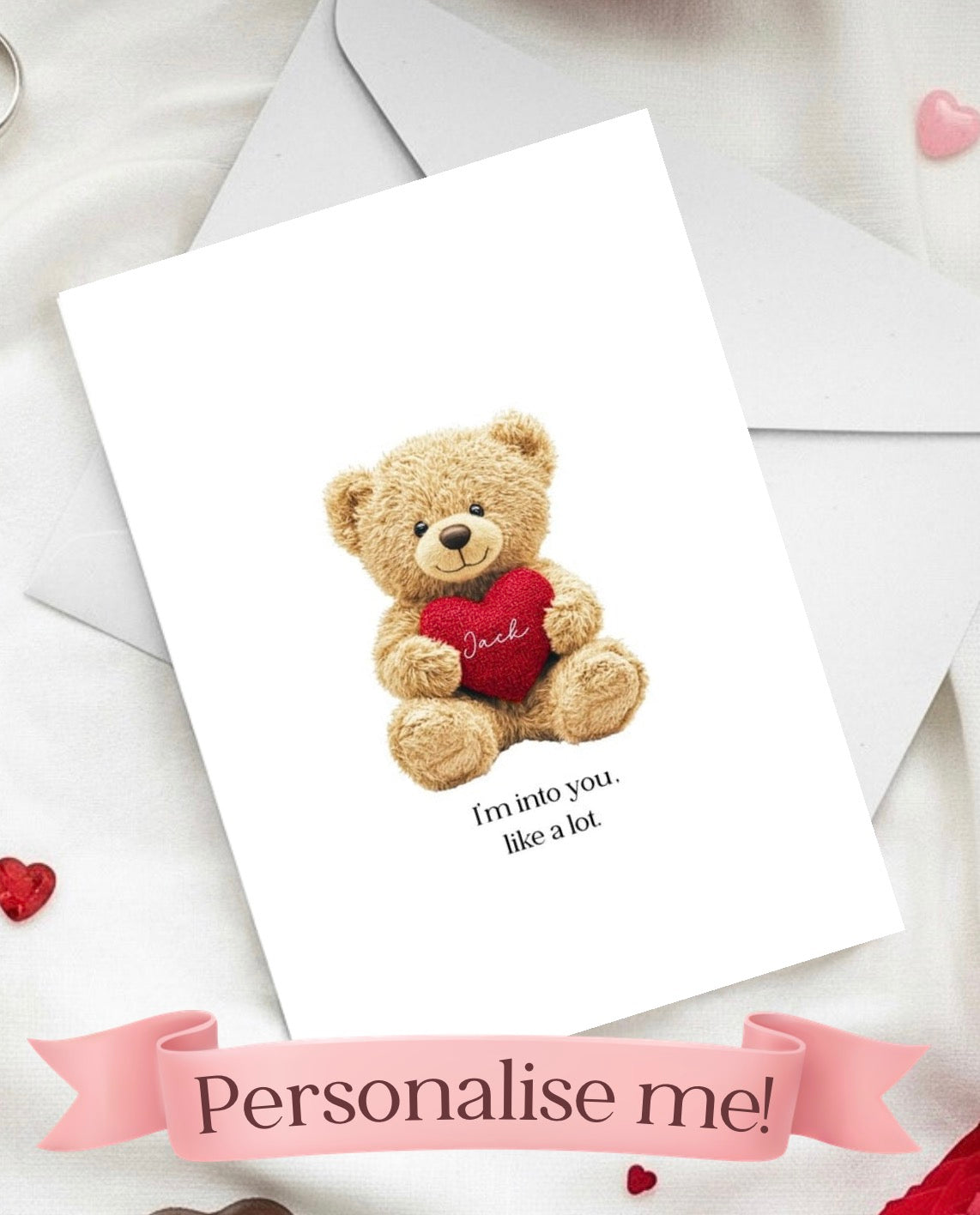 Personalised Teddy Bear Valentine’s Card – A5 Gloss Romantic Card