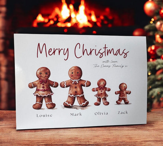Personalised Gingerbread Family Card - 260gsm Pack of 4