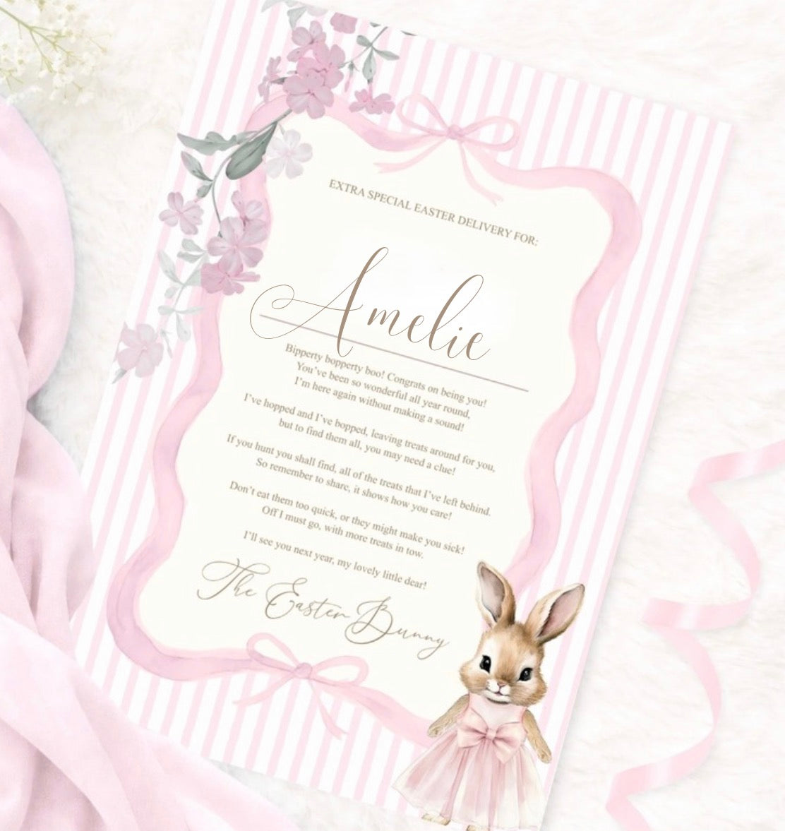 Personalised Easter Bunny Letter - Pink